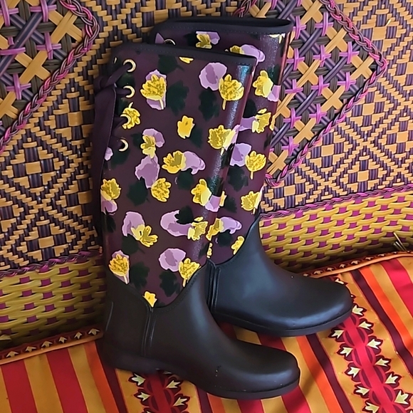 Coach Rain Boots, Wonderful Condition, Ties Up in Back - Picture 1 of 10